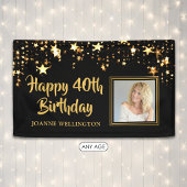 40歳の誕生日フォト ブラックゴールドの星 個性的なデザイン 横断幕