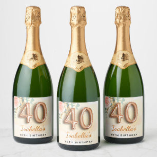 40歳の誕生日フローラバラ金ゴールドユーカリ名 スパークリングワインラベル