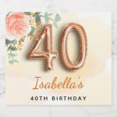 40歳の誕生日フローラバラ金ゴールドユーカリ名 スパークリングワインラベル (シングルラベル)