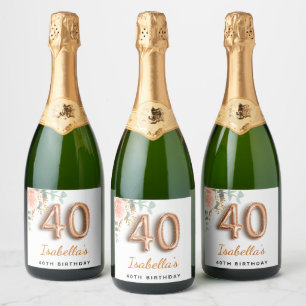 40歳の誕生日フローラバラ金ゴールドユーカリ名 スパークリングワインラベル