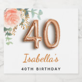 40歳の誕生日フローラバラ金ゴールドユーカリ名 スパークリングワインラベル (シングルラベル)