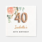 40歳の誕生日フローラバラ金ゴールドユーカリ・モノグラム スタンダードカクテルナプキン (正面)