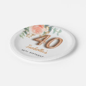 40歳の誕生日フローラバラ金ゴールドユーカリ・モノグラム ペーパープレート (アングル)