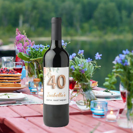 40歳の誕生日フローラバラ金ゴールドユーカリ・モノグラム ワインラベル