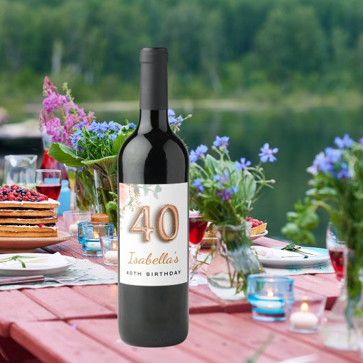 40歳の誕生日フローラバラ金ゴールドユーカリ・モノグラム ワインラベル