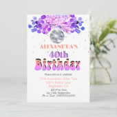 40歳の誕生日フローラパープルディスコボール 招待状 (スタンド正面)