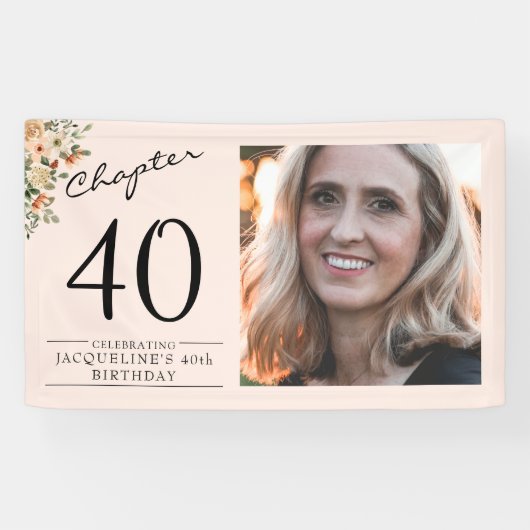 40歳の誕生日フローラピンク写真 横断幕 (横)