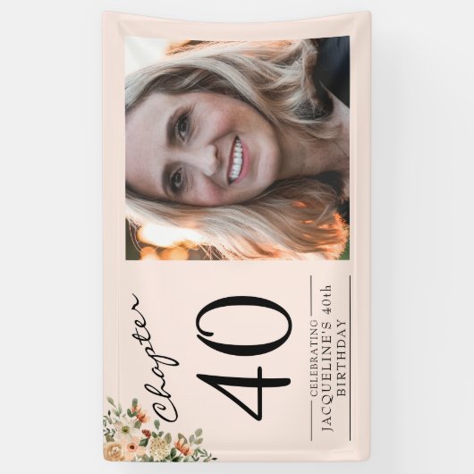 40歳の誕生日フローラピンク写真 横断幕 (縦)