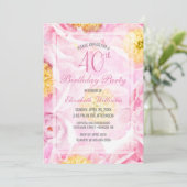 40歳の誕生日フローラピンク牡丹ウォーター色パーティー 招待状 (スタンド正面)