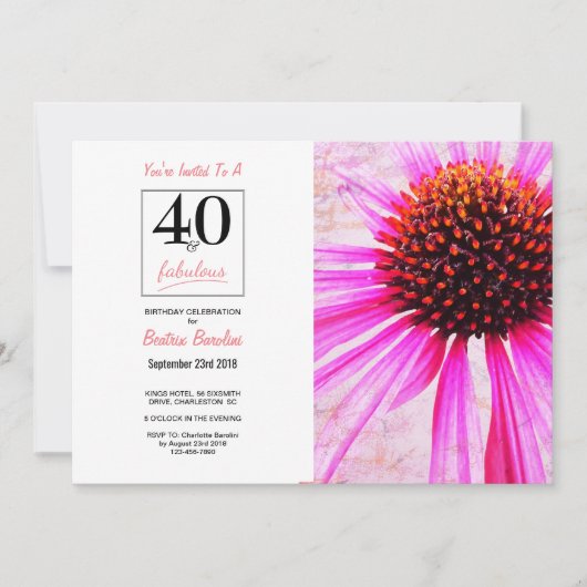 40歳の誕生日フローラ写真招待状 招待状 (正面)