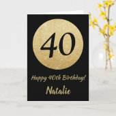 40歳の誕生日ブラックと金ゴールドグリッターカード カード (黄色い花)