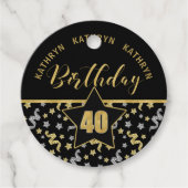 40歳の誕生日ブラックと金ゴールド紙吹雪 フェイバータグ (正面)