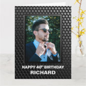 40歳の誕生日ブラックジオメトリックパターンカスタム写真 カード (黄色い花)