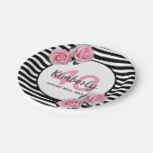 40歳の誕生日ブラックストライプ花模様クラシック ペーパープレート (アングル)