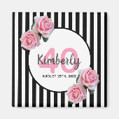 40歳の誕生日ブラックストライプ花模様クラシック マグネット (正面)