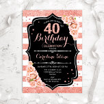40歳の誕生日ブラックバラ金ゴールドと白ストライプ 招待状<br><div class="desc">40歳の誕生日招待状。バラエレガント金ゴールド白と黒のデザインとフェイクグリッター。機能ストライプ、赤面ピンクのバラ、スクリプトフォントと紙吹雪。エレガントな誕生日パーティーに最適。</div>