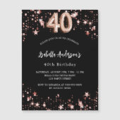 40歳の誕生日ブラックバラ金ゴールドスターズ マグネット招待状 (正面)