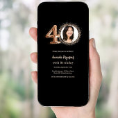 40歳の誕生日ブラックバラ金ゴールド写真ラグジュアリー 招待状