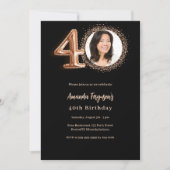 40歳の誕生日ブラックバラ金ゴールド写真 招待状 (正面)