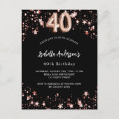 40歳の誕生日ブラックバラ金ゴールド星 インビテーションポストカード (正面)