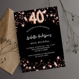 40歳の誕生日ブラックバラ金ゴールド星 インビテーションポストカード