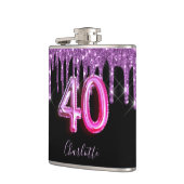40歳の誕生日ブラックパープルグリッタースクリプトの友人 フラスク (左)