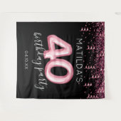 40歳の誕生日ブラックピンクの写真の背景 タペストリー (正面(横))