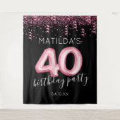 40歳の誕生日ブラックピンクの写真の背景 タペストリー (正面)