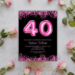 40歳の誕生日ブラックピンクバルーングリッターパーティー インビテーションポストカード<br><div class="desc">🎉🥳このハガキモダンの招待状でスタイリッシュ、華やかな40歳の誕生日パーティーの音色を素晴らし設定！💖✨このデザインはピンクとブラックの魅力的な組み合わせを特徴とし、洗練とエレガンスの雰囲気を醸し出している。40番は中心ステージを取り入れ書て、熱いピンク色のバルーン文字のスタイルフォントで美しく、招待にお祝いのtouchを加え鮮やかる。黒い背景お洒落に対しエレガントてフェイク、ピンクのグリッターエフェクトが前面と背面の両方の上下に優雅に配置され、目まいがする視覚効果を作成する。🌟✨誕生日のお祝いの名前はピンク色の手書きスタイルのコンテンポラリー台本にtouchを追加して提示さパーソナライズされたれる。🎈🖋️お客様のお祝いパーティー詳細をカスタマイズして追加するオプションを受け入れ、この招待を真にユニークお客様のイベントに合わせてカスタマイズ。📆💌この魅力的な招待スタイリッシュでゲストを感動させ、思い出に残る40歳の誕生日お祝いのステージを設定。🥂🎂✨</div>