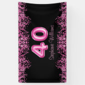 40歳の誕生日ブラックピンクバルーングリッターパーティー 横断幕 (縦)