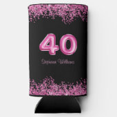 40歳の誕生日ブラックピンクバルーン |フェイクグリッター スリム缶クーラー (裏面)
