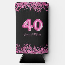 40歳の誕生日ブラックピンクバルーン |フェイクグリッター スリム缶クーラー