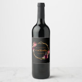 40歳の誕生日ブラックフローラ金ゴールド幾何学模様 ワインラベル (正面)