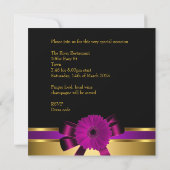 40歳の誕生日ブラックプラムピンクパープルフラワー金ゴールド 招待状 (裏面)