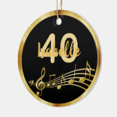 40歳の誕生日ブラックミュージック金ゴールドノート セラミックオーナメント (左)