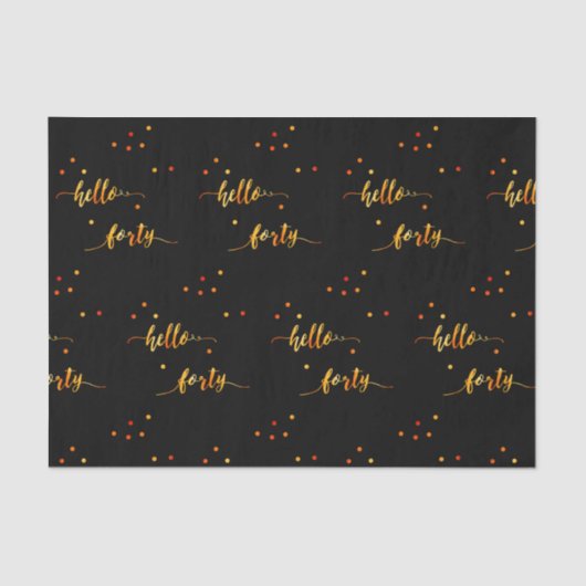 40歳の誕生日ブラック金ゴールドこんにちは40タイポグラフィ 薄葉紙 (正面)