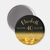 40歳の誕生日ブラック金ゴールドエレガントボウ マグネット (正面/裏面)