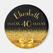 40歳の誕生日ブラック金ゴールドエレガントボウ マグネット (正面)