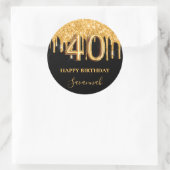 40歳の誕生日ブラック金ゴールドグリッターバルーンパーティー ラウンドシール (バッグ)