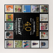 40歳の誕生日ブラック金ゴールドフォトコラージュ ジグソーパズル (横)