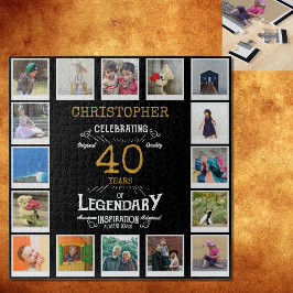 40歳の誕生日ブラック金ゴールドフォトコラージュ ジグソーパズル