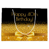 40歳の誕生日ブラック金ゴールドボウ名 ラージペーパーバッグ (裏面)