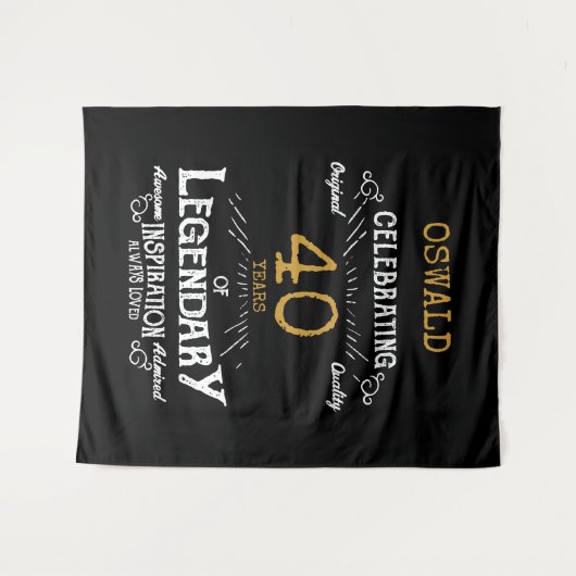 40歳の誕生日ブラック金ゴールド伝説のフォトバックグラウンド タペストリー (正面(横))