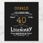 40歳の誕生日ブラック金ゴールド伝説的おもしろい ワインラベル (シングルラベル)