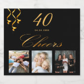 40歳の誕生日ブラック金ゴールド応援写真 スパークリングワインラベル (シングルラベル)