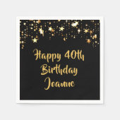 40歳の誕生日ブラック金ゴールド星名 スタンダードカクテルナプキン (正面)