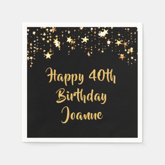 40歳の誕生日ブラック金ゴールド星名 スタンダードカクテルナプキン (正面)