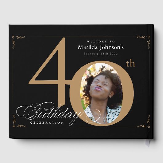 40歳の誕生日ブラック金ゴールド書道エレガント写真 ゲストブック (裏面)