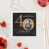 40歳の誕生日ブラック金ゴールド書道カスタム写真 スタンダードカクテルナプキン (インサイチュ)