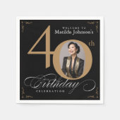 40歳の誕生日ブラック金ゴールド書道カスタム写真 スタンダードカクテルナプキン (正面)